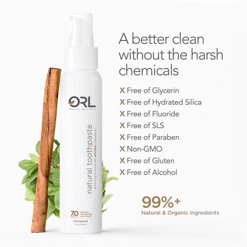 ORL Fluoride-Free, Natural Hydroxyapatite Toothpaste with Organic Xylitol. Helps Strengthen Teeth, Prevent Cavities, Non-Toxic Ingredients. Natural Cinnamint Flavor 4 oz. Made is USA - Image 3